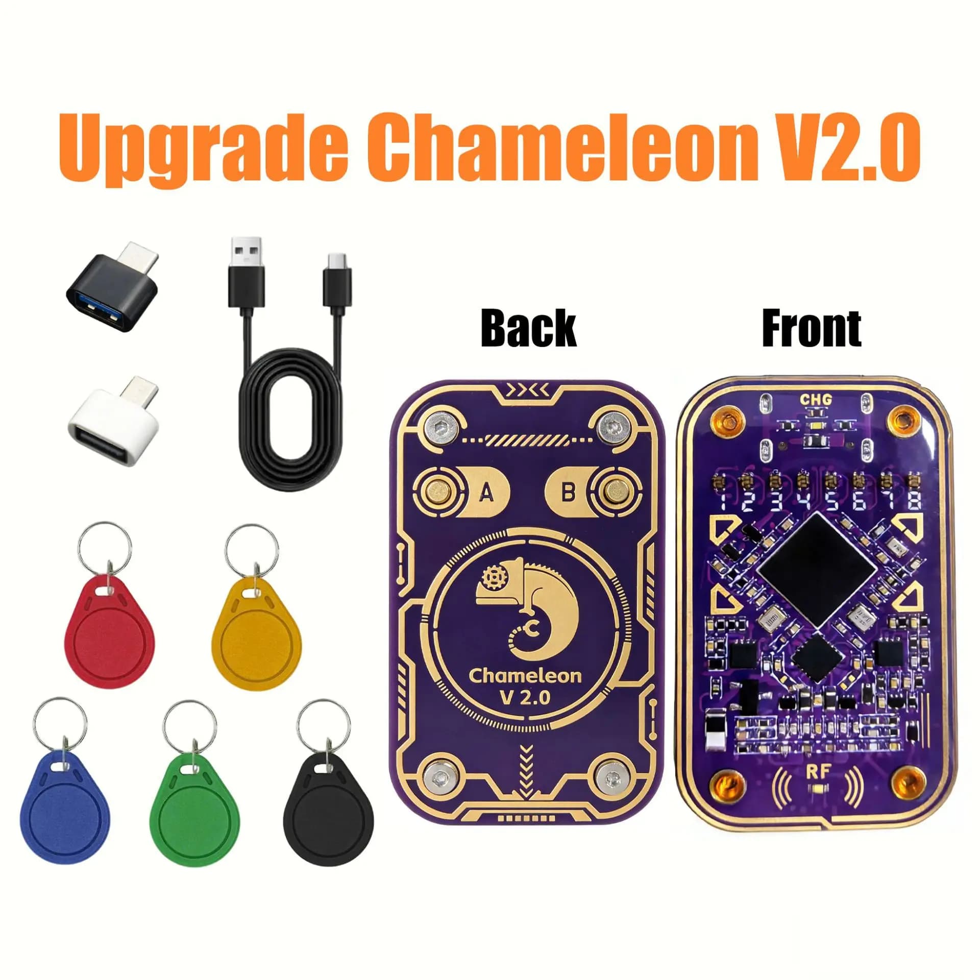 Nuovo Lettore Emulatore di Chip RFID ABSQ-Chameleon Ultra V2.0 125Khz 13.56Mhz, Decodificatore di Carte NFC + 3 Portachiavi/3 Carte UID