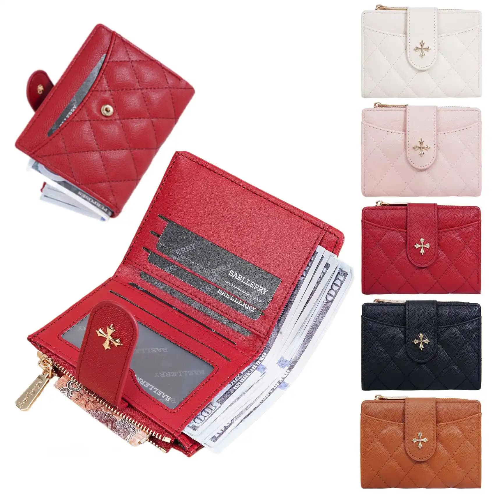 Portamonete con cerniera trapuntata quadrifoglio portamonete Bifold portafoglio corto da donna multifunzionale Fashion Casual Multi-Slot Card Holder