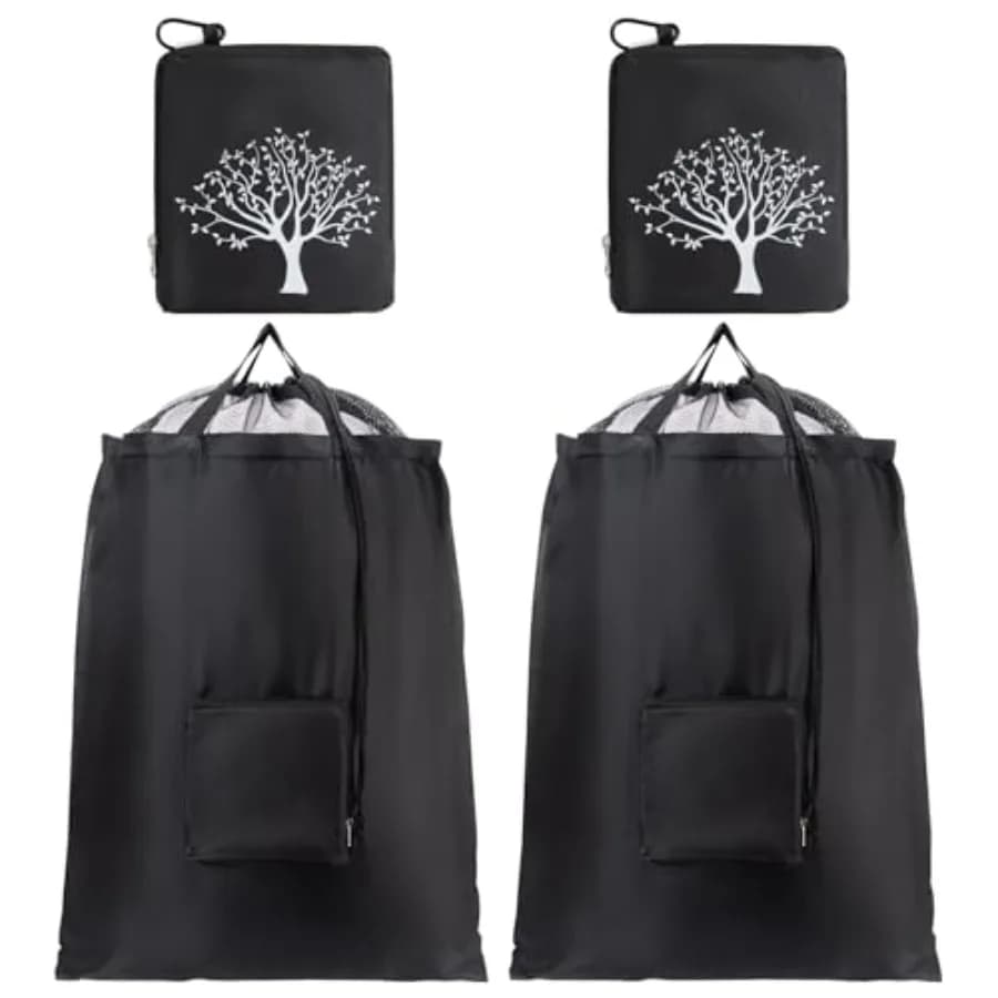 2 Packs Travel Laundry Bags, Foldable Dirty Clothes Bag Upgraded with Drawstring Mesh, Handles, and Carabiner, Portable, Suitab