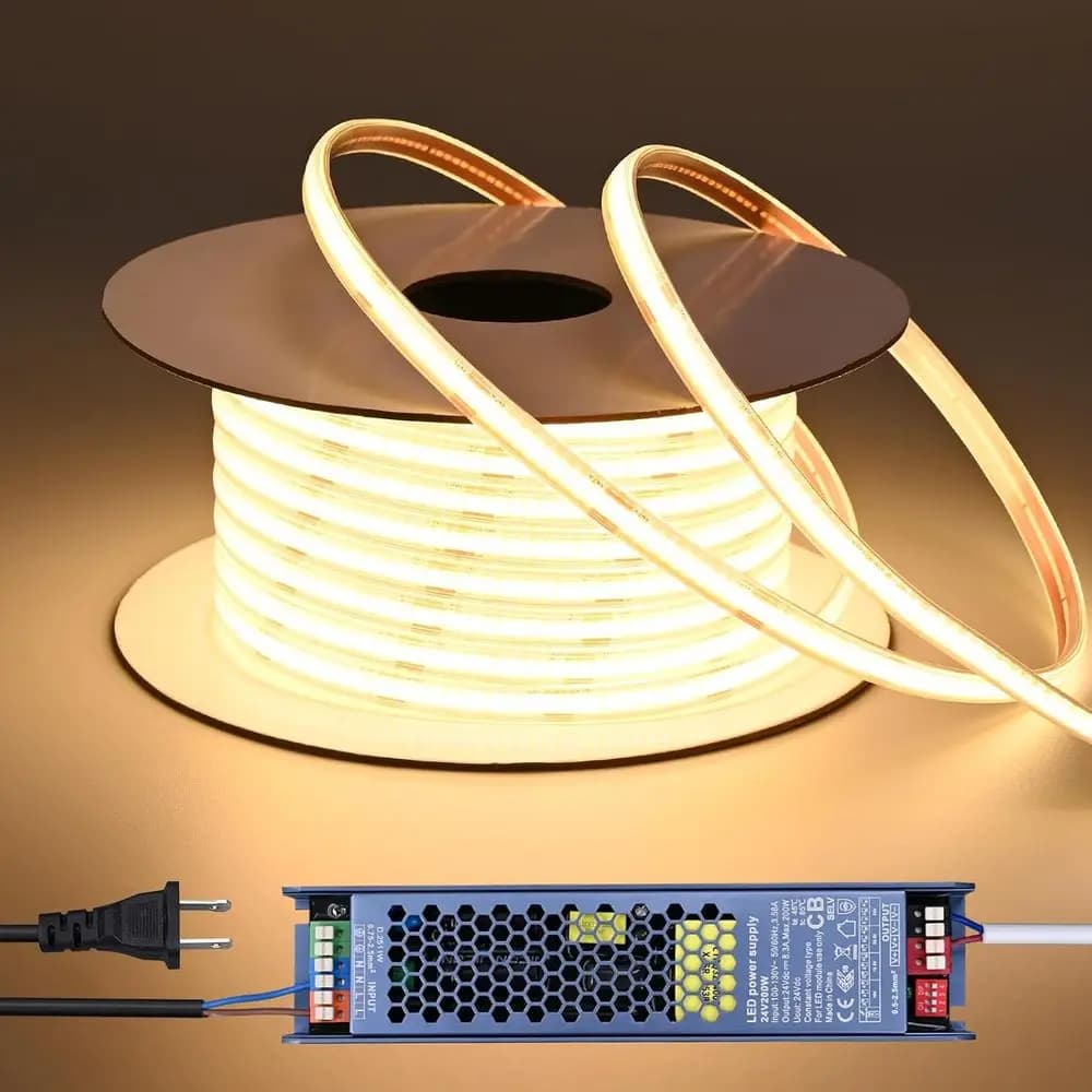 24V COB LED Strips for Outdoors Waterproof 65.6T, Hot White 3000K Dimmable IP67 CRI 93 with Power or Remote Control