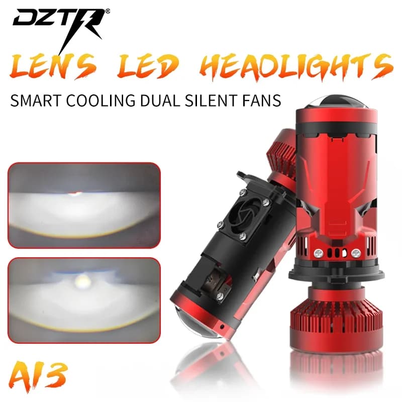 Proiettore LED DZTR H4 Mini HD con Lente Fisheye, Doppia Lampada, Design con Solenoide, Doppia Ventola di Raffreddamento, Luci Abbaglianti/Anabbaglianti