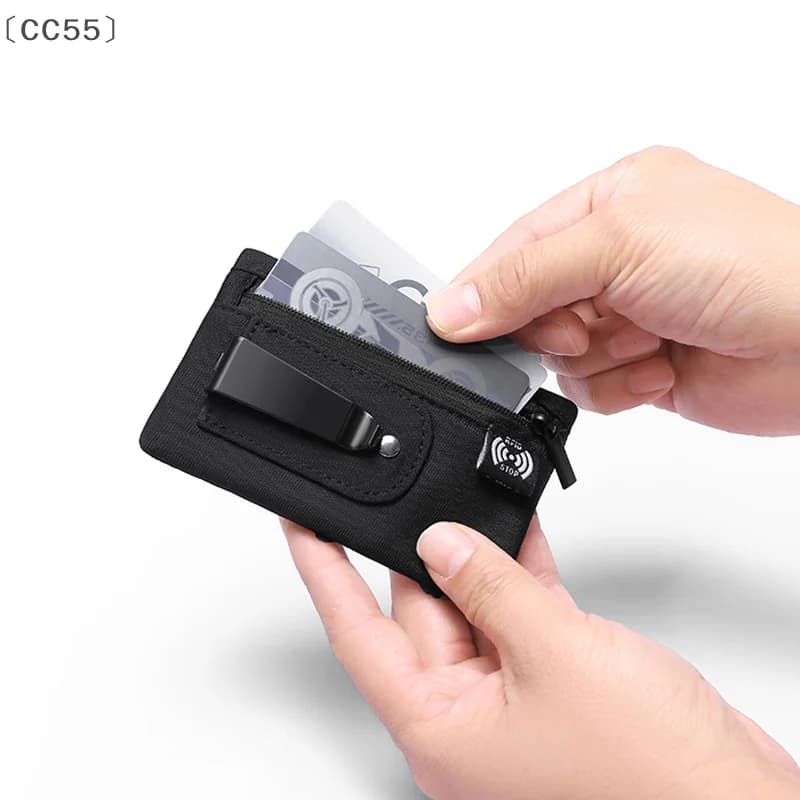 maveraCC55 VauMini Portamonete Custodia in tessuto semplice con cerniera e clip da cintura Borsa per soldi con blocco RFID non intrecciata Organizzatore di contanti e monete