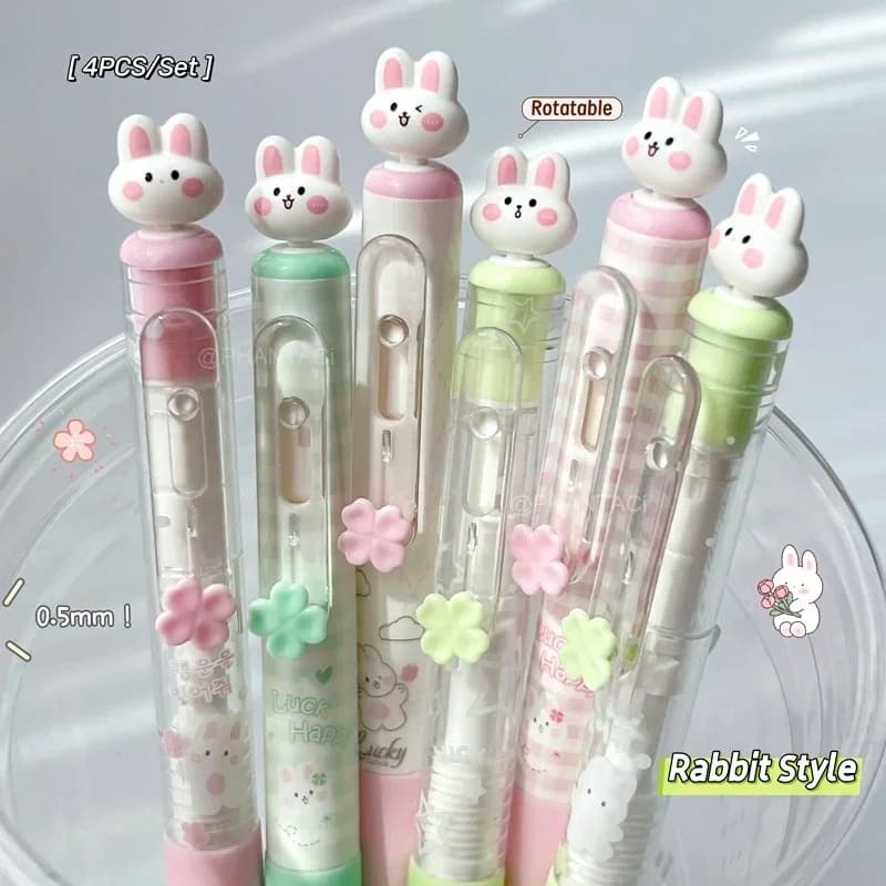 4PCS/Set Rabbit Style Gel Pen 0.5mm Quick Dry Black Pen Creative Gel Pen Set With Transparent Storage Bag Office Supplies