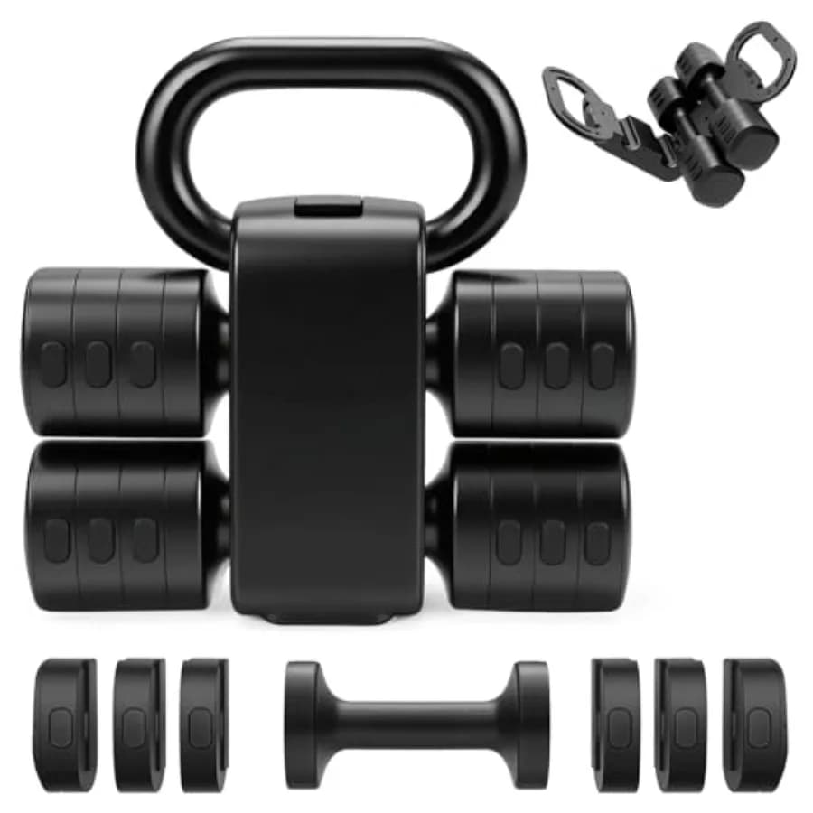 Set di Kettlebell e Manubri Convertibili 2-in-1 Regolabili, Set di Pesi Liberi 4 in 1, 2 Manubri da 2.2, 3.3, 4.4, 5.5 libbre, Quick C