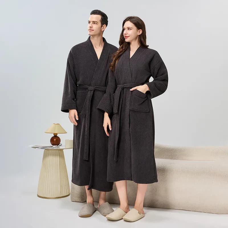 Autumn Winter Couple Kimono Coral Fleece Long Bathrobe in flannel solid suit for men and women