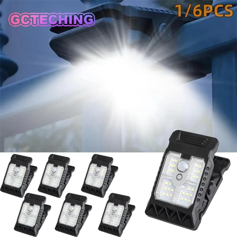 Lampada Solare Portatile Impermeabile con Sensore di Movimento, Luce LED a Clip per Esterni, Illuminazione per Casa, Campeggio, Recinzioni, Balconi, Magazzini