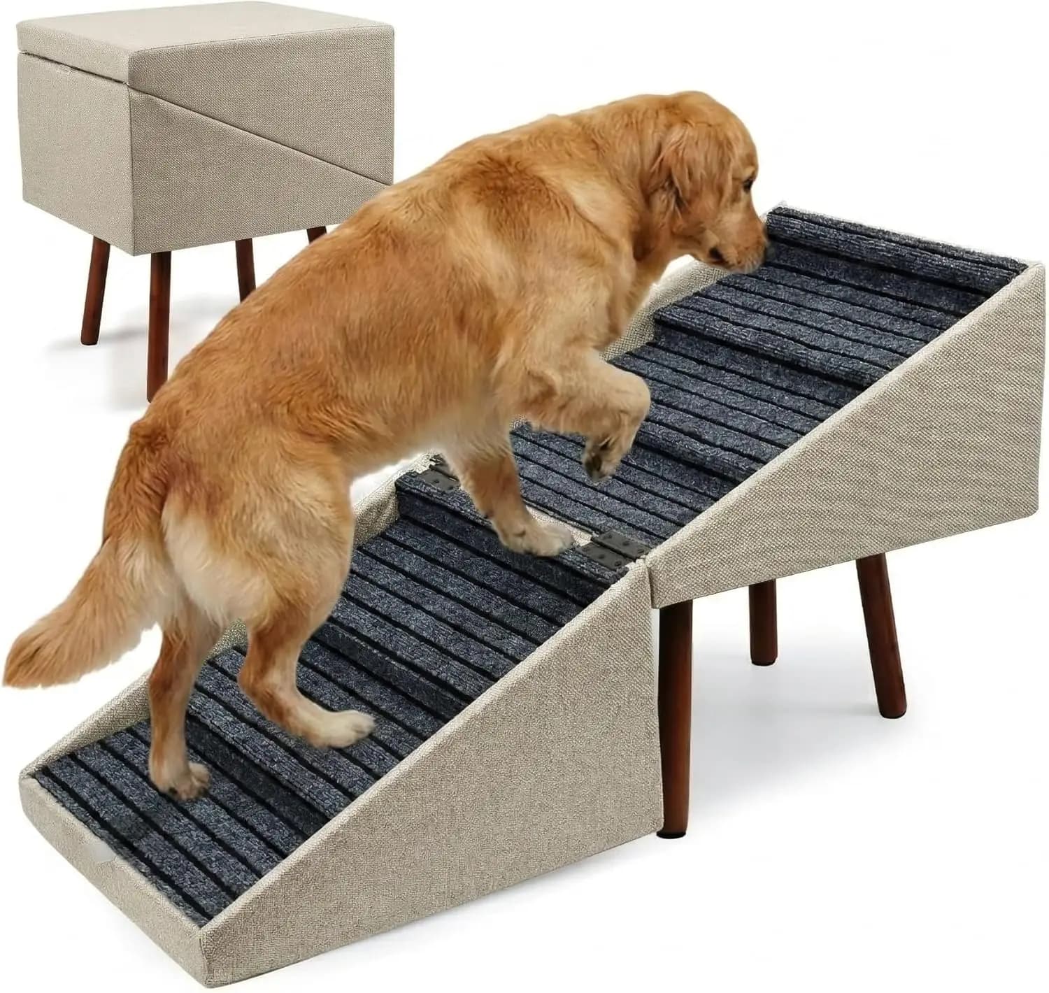 Scaletta per Cani da 21,6 Pollici per Letto e Divano, Pouf Pieghevole con 6 Gradini, Sollievo Articolare, Beige