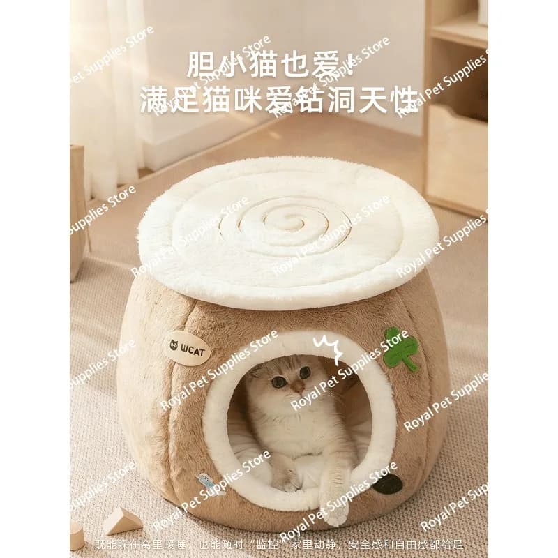 Nido per gatti inverno caldo casa per gatti chiuso sicurezza foro per albero sgabello nido gatto addensato invernale
