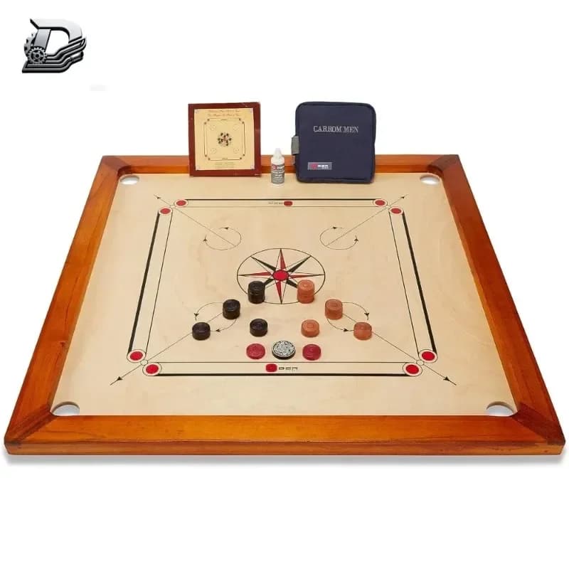 Set Ufficiale da Carrom 33x33 Pollici con Pezzi degli Scacchi, Striker e Polvere, Gioco da Tavolo per Famiglie
