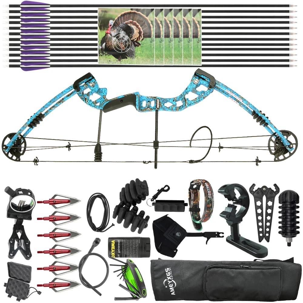 Archery Compound Bow Carbon Arrows 30-55lbs Adjustable 310fps Pulley Bow Right Hand Outdoor Sports Hunting Shooting Training