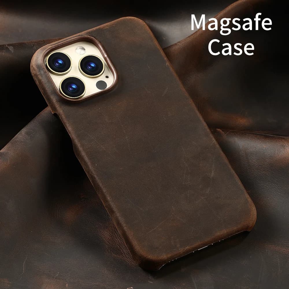 per custodia Magsafe per iPhone 17 Air 16 15 Pro Max Retro Luxury Full Grain Pelle bovina Vera pelle PULL-UP oliata Cover magnetica