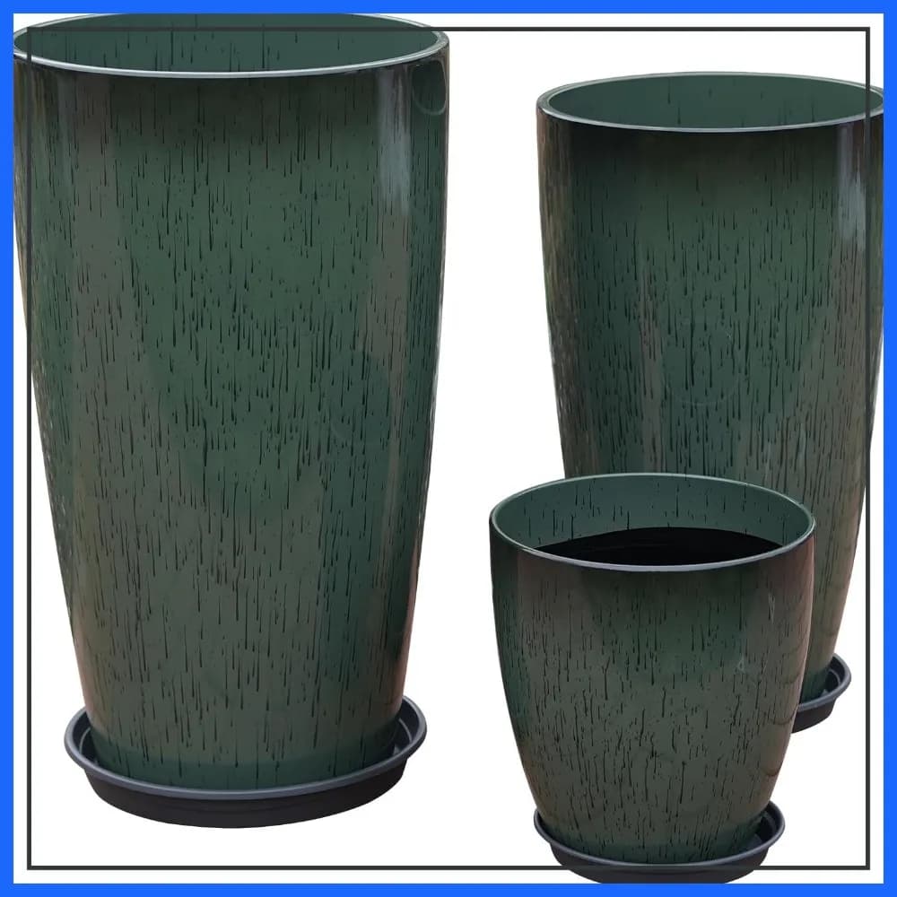 Set di 3 Vasi Grandi in Plastica da 24, 21, 11 Pollici con Foro di Drenaggio e Sottovaso - Vasi Alti per Piante da Interno ed Esterno