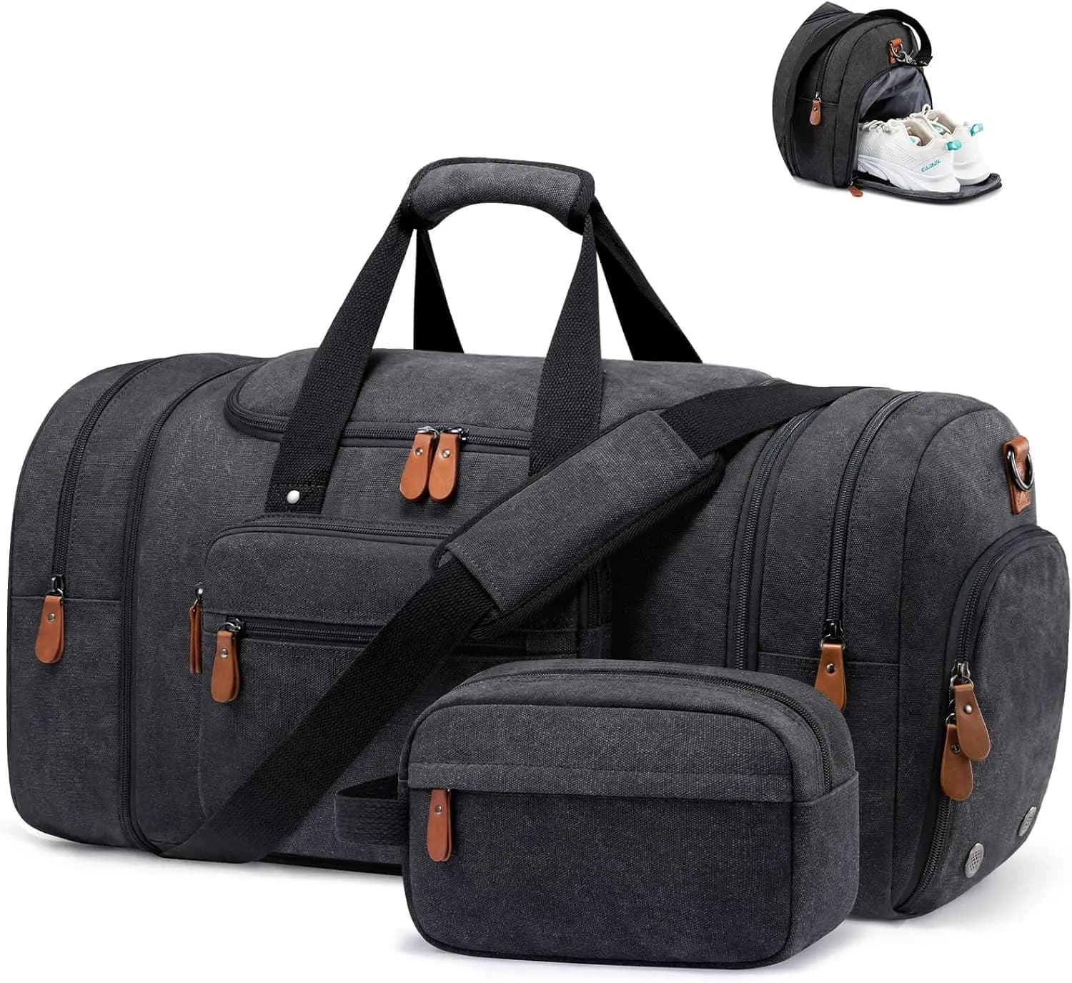 Borsa da Viaggio in Tela per Uomo con Scomparto per Scarpe, Borsa per Toilette, Bagaglio a Mano per Aerei, Grigio Scuro