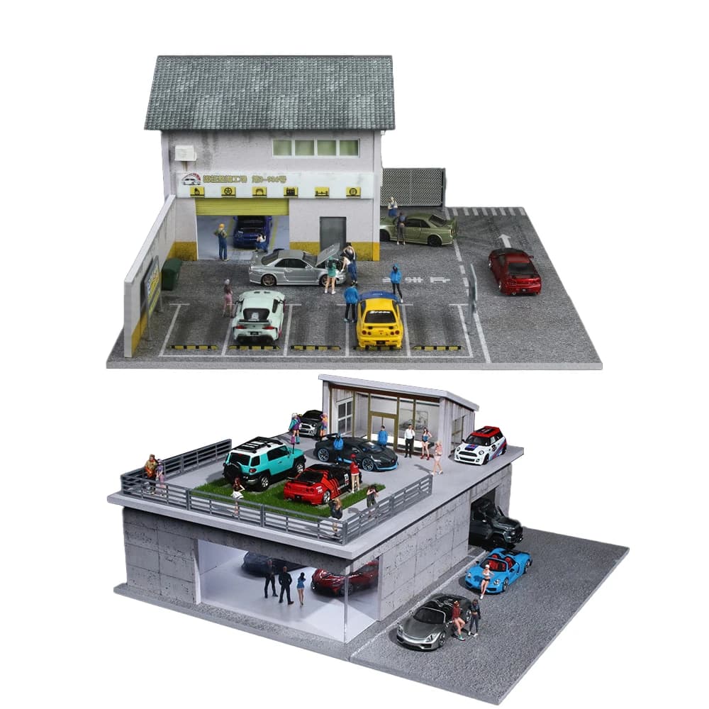 1:64 Morimoto Modelli di scene di fabbrica e sole - Versione illuminazione Collezione di simulazione di garage per auto Ornamenti regalo per la decorazione domestica