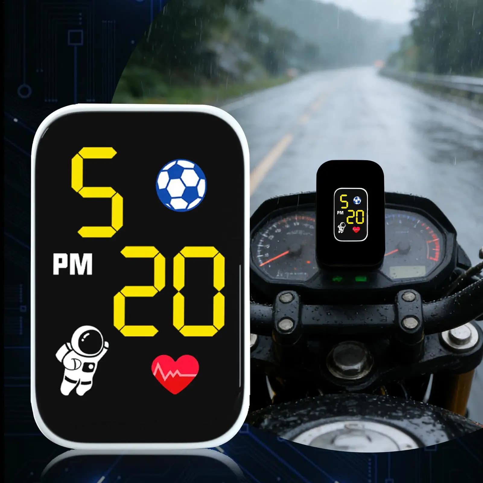 Mini Motorcycle Clock Waterproof Dash Mount Watch Motorbike Digital Clock LED Lighted for Cycling Enthusiasts Short Trips