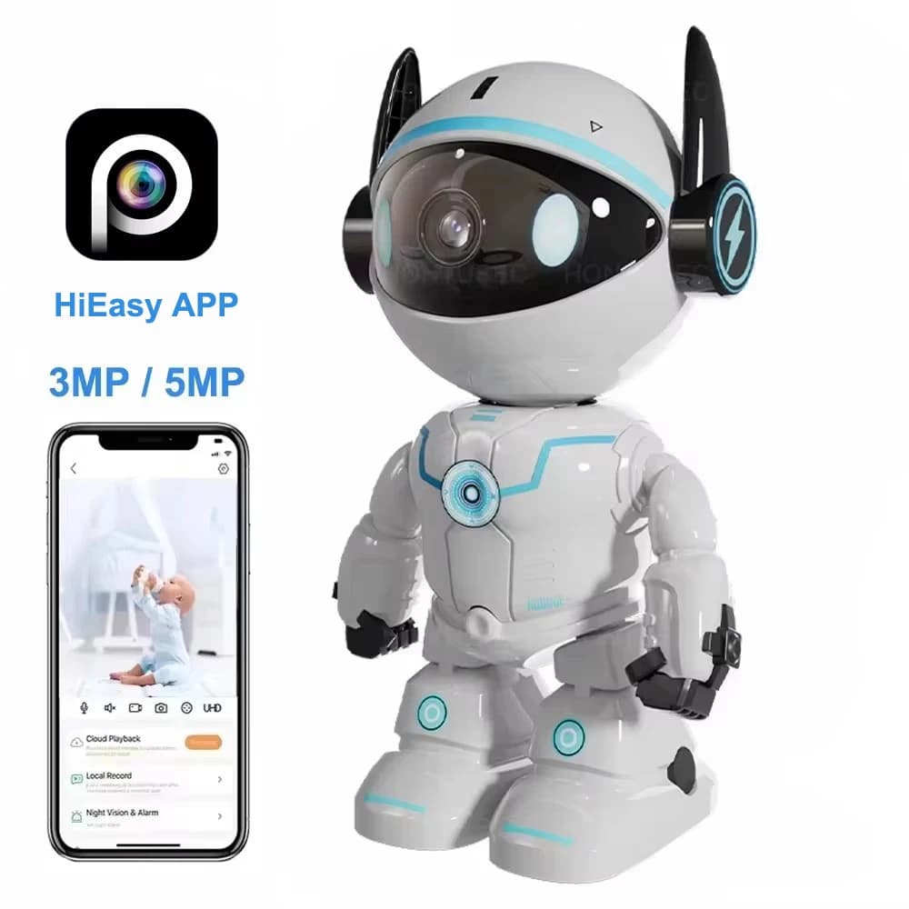 Telecamera robot HiEasy 5MP Wifi Telecamera di sicurezza wireless PTZ per interni Visione notturna IR Audio bidirezionale Monitoraggio automatico Baby Monitor