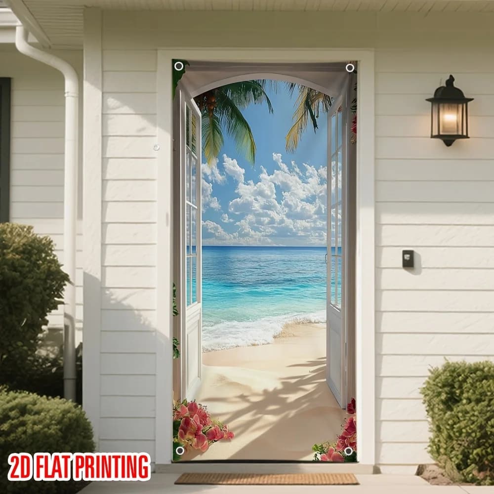 1 piece, a 2D flat-printed banner-style curtain for the door, made of polyester fabric, does not require electricityDJH