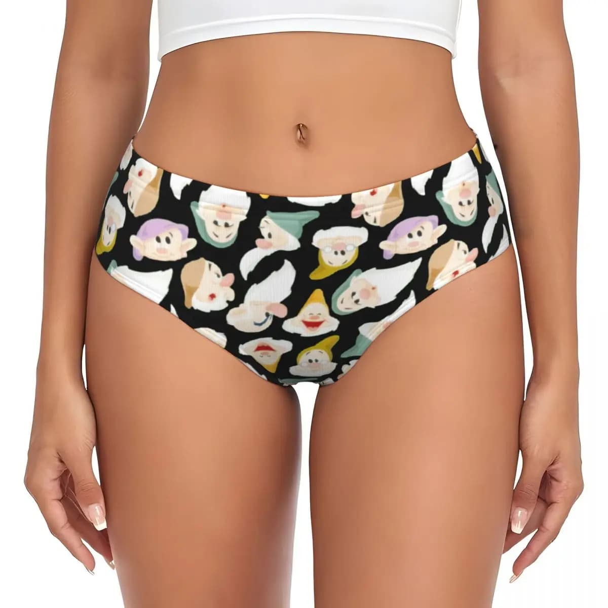 Mutandine personalizzate da donna con i sette nani, slip elasticizzati da donna con Grumpy, Dopey e Bashful