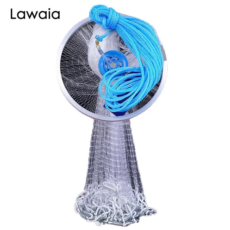 Reti da Lancio Monofilamento Lawaia con Anello in Alluminio, Due Tipi di Dimensioni della Griglia, Attrezzatura da Pesca Automatica a Lancio Manuale