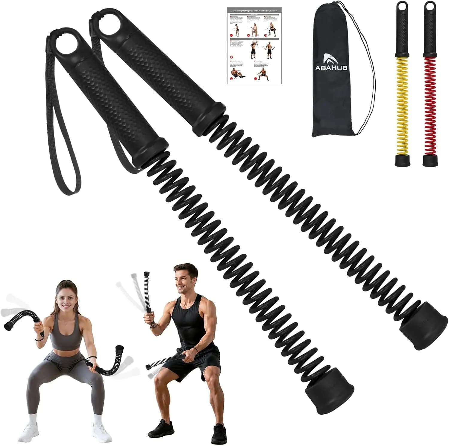 Abahub Weighted Cordless Battle Rope, Portable Silent Home Gym Equipment, Indoor Workout Ropless Battle Rope with Gloves & Storage Bag, HIIT and Low-Impact Aerobic Training, 2PCS Black