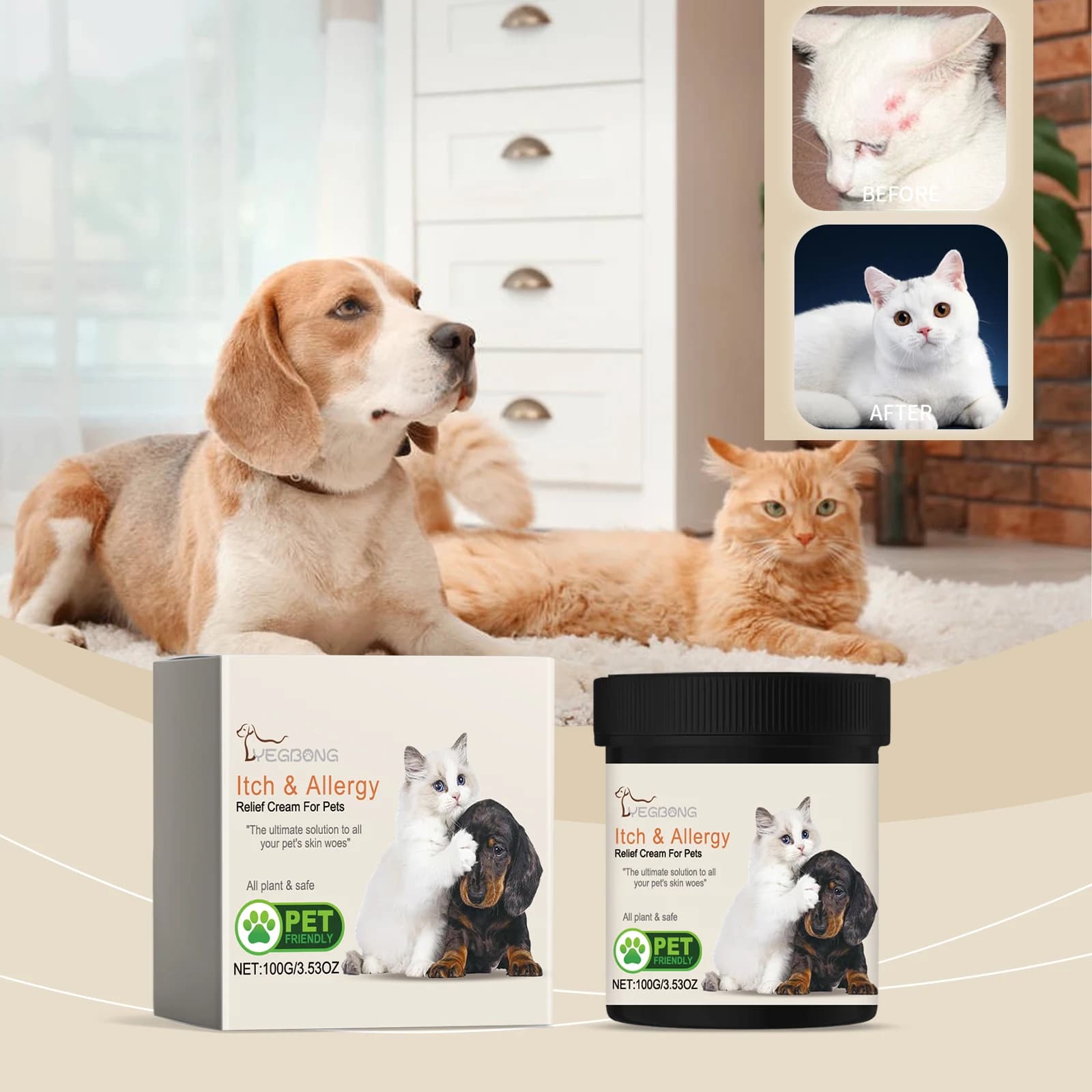 Pet Itch Allergy Relief Cream Herbal Essence Repair Skin Hypoallergenic Mild For Dogs Cats Soothing Skin Allergy Care Wax 100g