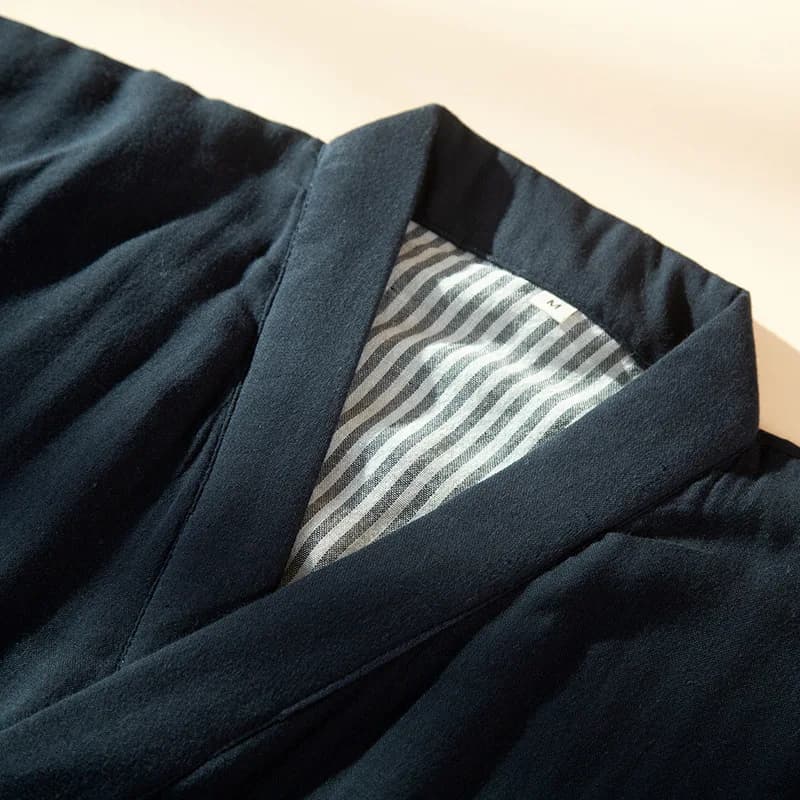 Accappatoio da Uomo in Cotone Blu Navy, Kimono Giapponese, Cardigan, Abbigliamento da Notte, Vestaglia Comoda in Garza per Uomo
