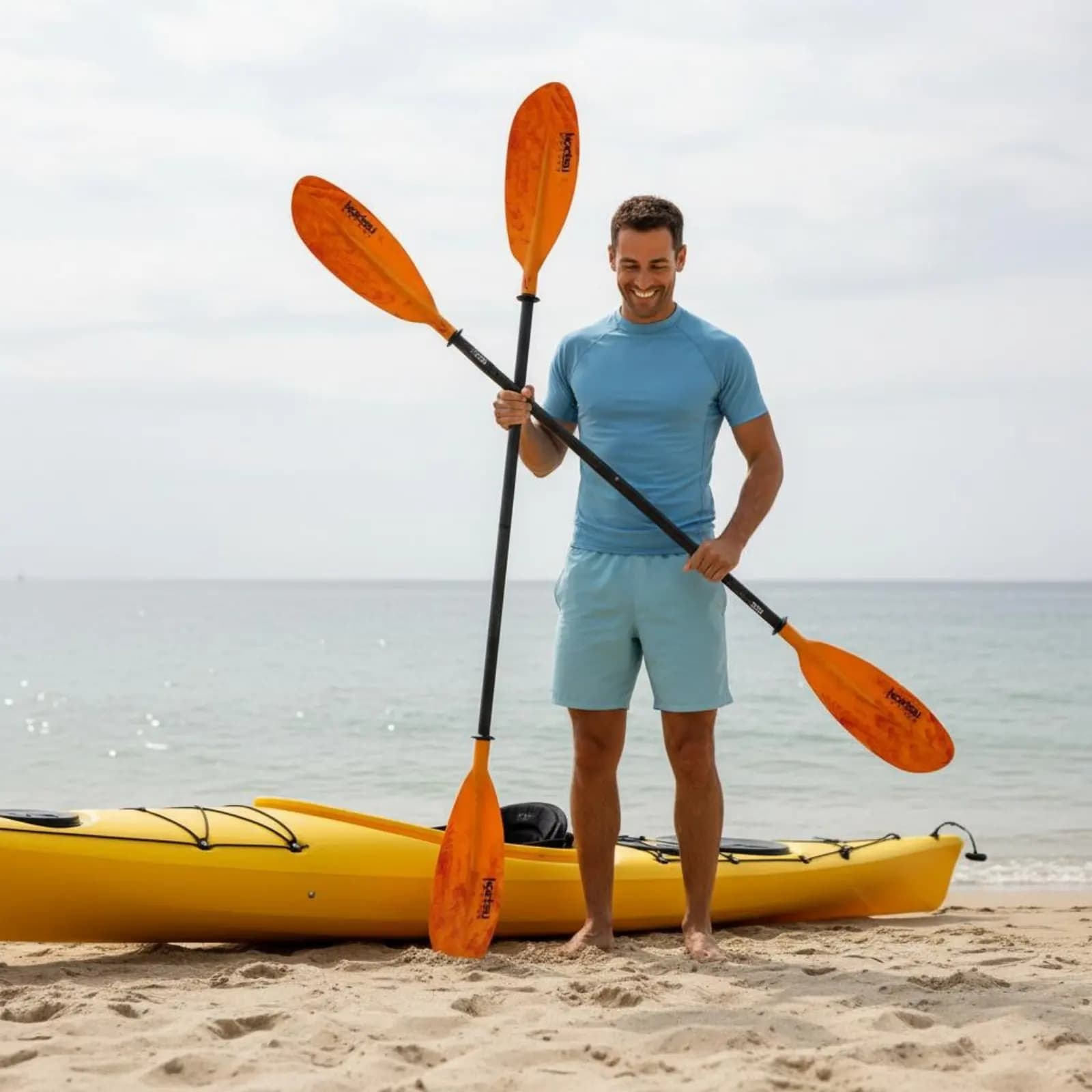 Pagaia da Kayak a Doppia Lama con Design Marmorizzato, Leggera, Lunghezza Regolabile, con Anelli Anti-Acqua per il Viaggio