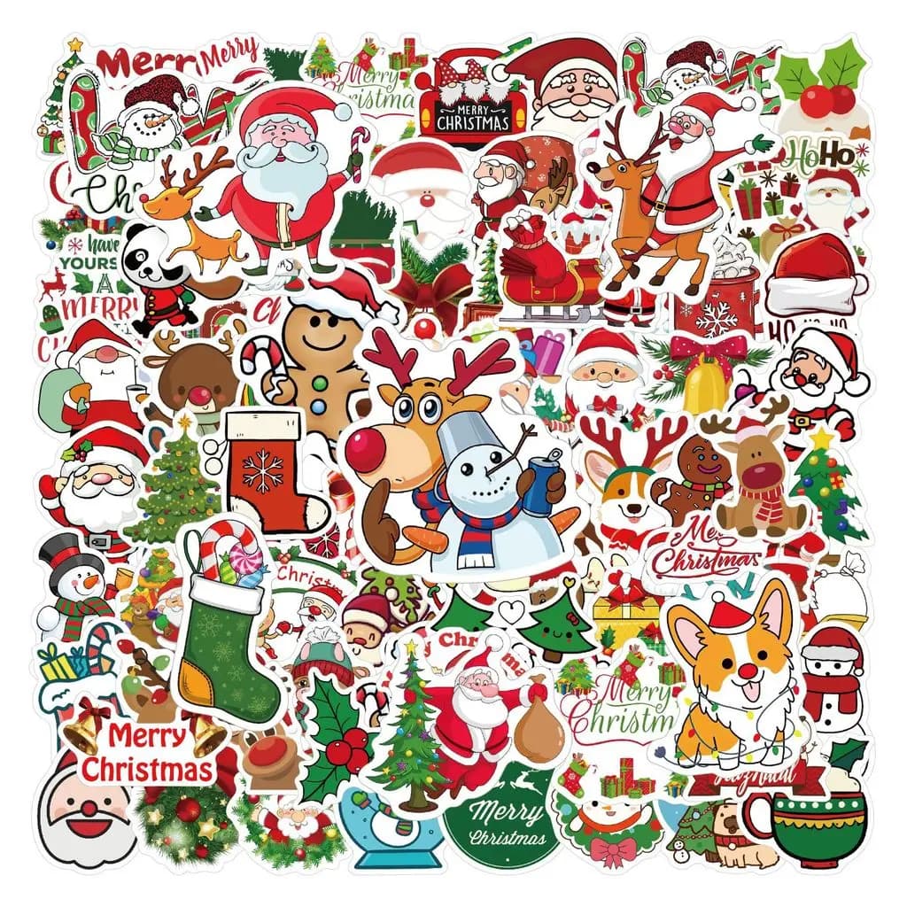100 adesivi natalizi lucidi di nuovo design: decalcomanie festive dei cartoni animati per bagagli, laptop, bottiglie d'acqua LanLanStickersWorld