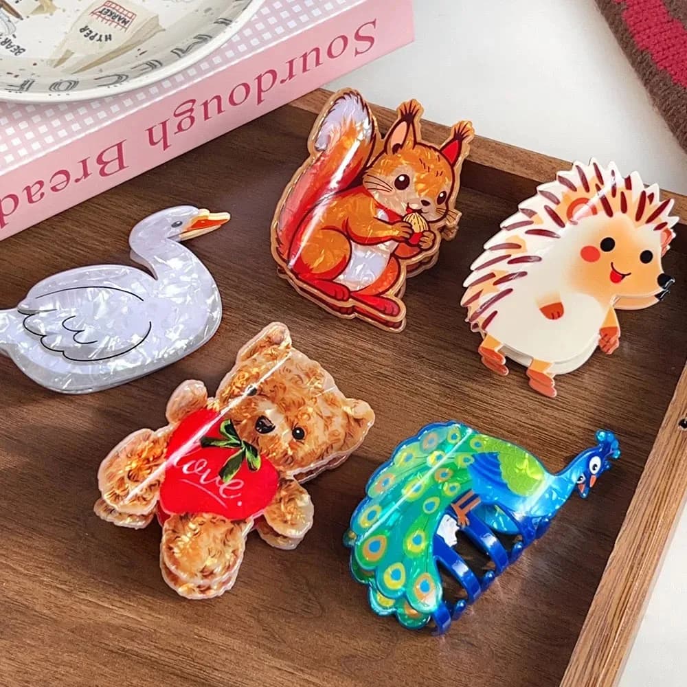 1pc simpatico fermaglio per capelli animale orso pavone cartone animato scoiattolo forcina parte posteriore della testa panino riccio squalo accessorio per capelli