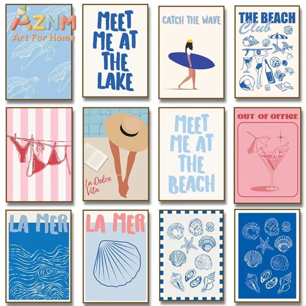 1pc Seashells Meet Me At The Beach Poster Summer Bikini Coastal La Dolce Vita Canvas Painting Trendy Wall Art Room Home Decor