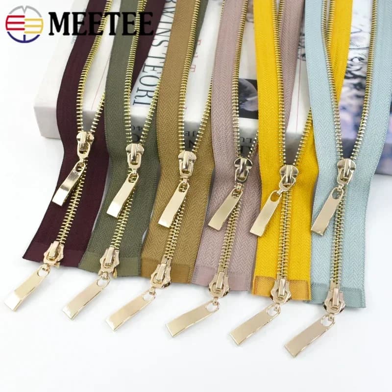 Meetee 80/100/120cm doppio cursore 5 # cerniera in metallo per giacca cappotto cerniere per cucire kit di riparazione abbigliamento fai da te chiusura con cerniera con chiusura automatica