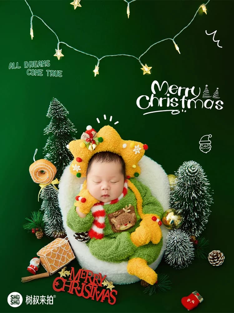 Newborn Christmas Photo Dress Cute Christmas Hair Band + Jumpsuit + Gloves + Skirt + Socks Kit Baby Costume Studio Puntelli for Kids Film
