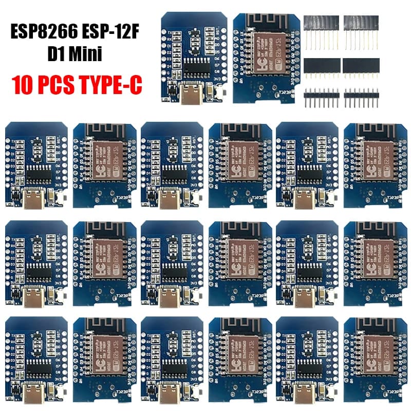 XCW WeMos D1 Mini TYPE-C/Micro USB ESP8266 ESP-12F CH340G V2 Module WiFi D1 Mini Development Card 3.3V With Spille Per Arduino