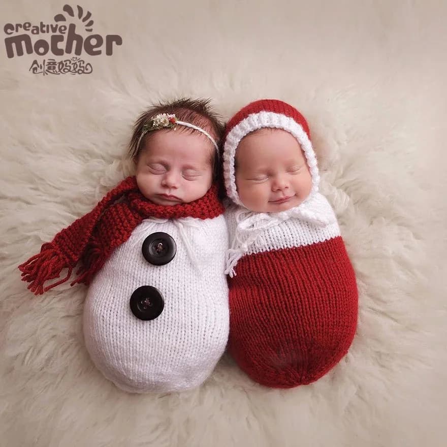 Newborn Full-Month Baby Photography Outfit, Twin Baby Photo Sleeping Bag, Christmas Theme Snowman Costume Set