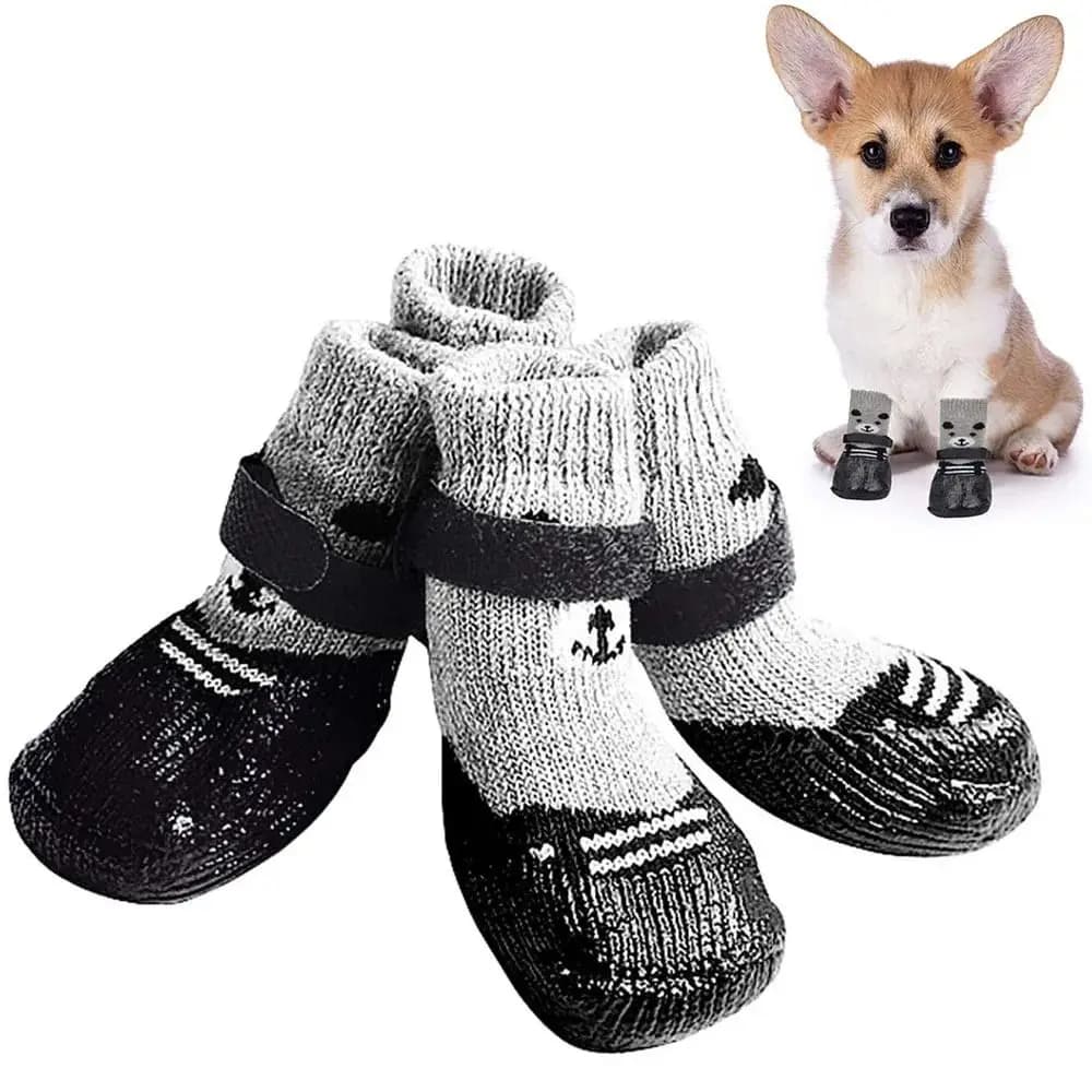 2 pairs of shoes for pets waterproof socks for cats dogs non-slip rubber socks for dogs rain boots socks dogs knitting hot socks