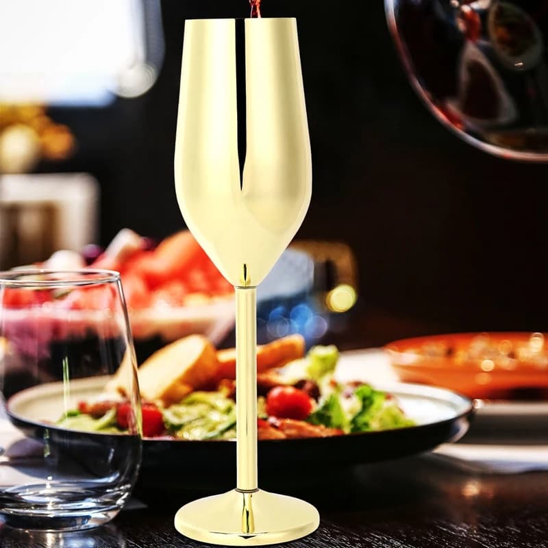2 Pz/set Infrangibile In Acciaio Bicchieri Da Champagne Oro Spazzolato Matrimonio Tostatura Flauti Da Champagne Bere Tazza Matrimonio Wine-A63M