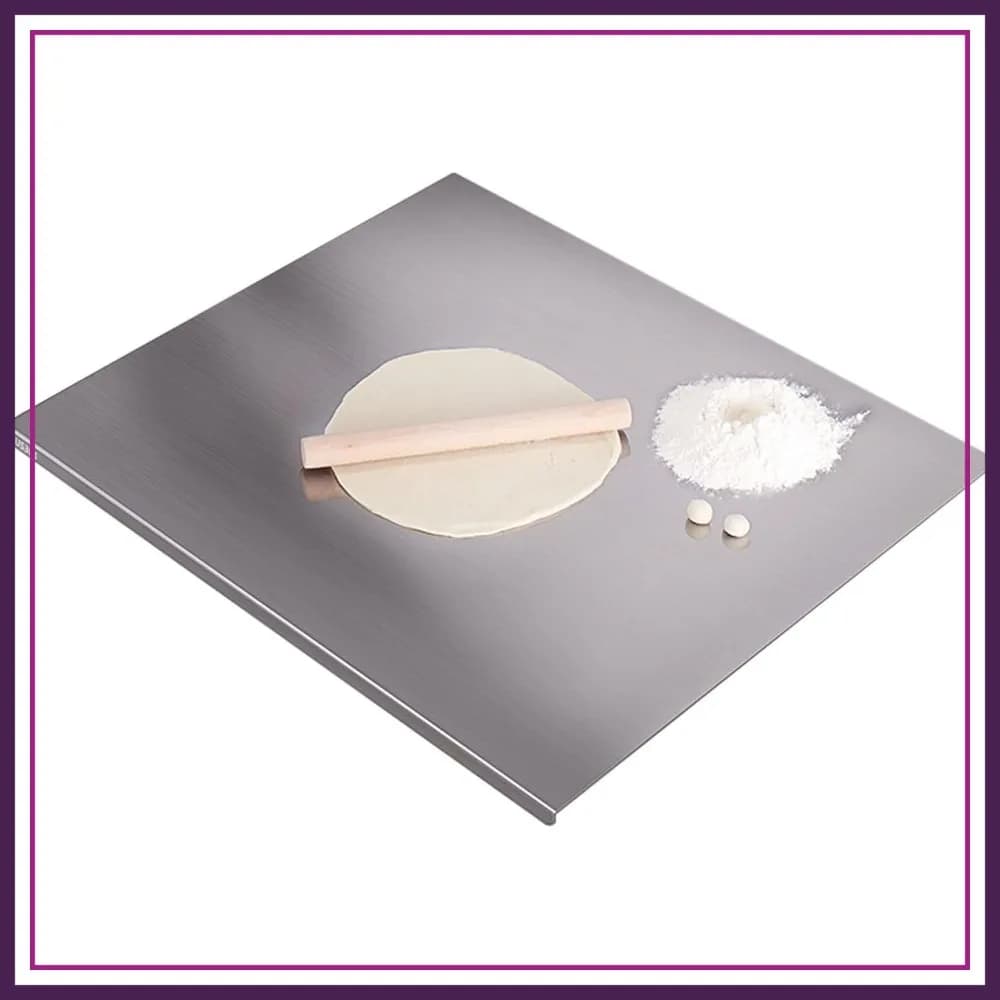 Tagliere in Acciaio Inossidabile 304, 50x60x0,15 cm, Doppio Lato per Alimenti Crudi e Cotti