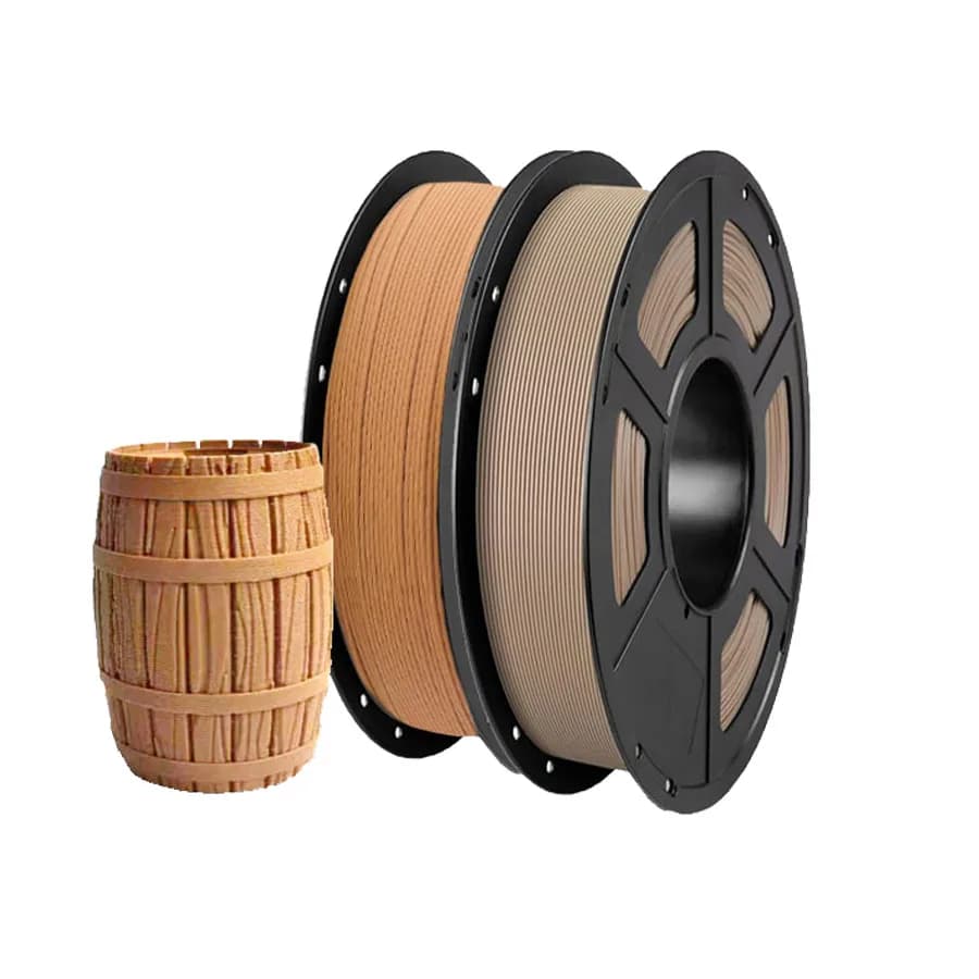 2 wooden 3D printer filament packs, size 250 g +/- 0.03 mm (light wood + yellow wood)