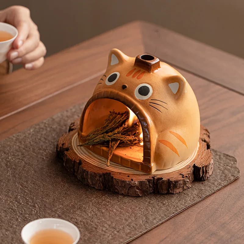 Simpatico set di bruciatori di incenso per gatti gattino Simpatico diffusore di aromi in ceramica Sagro legno di cedro e lavanda Ornamenti per l'atmosfera Bruciatore di incenso