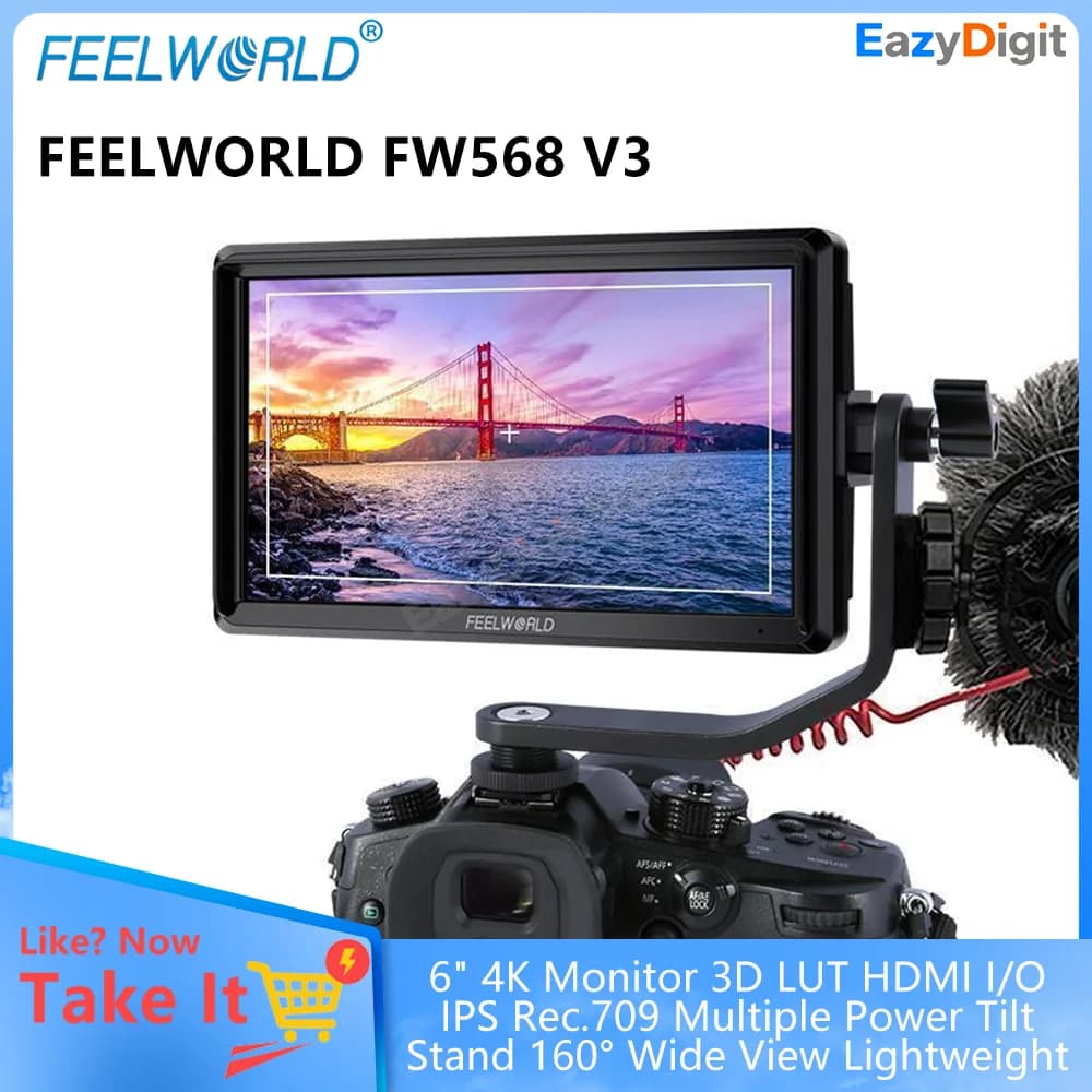 FEELWORLD FW568 V3 6\" 4K with 3D LUT, HDMI input/output, IPS Rec.709, Multiple Inclinable Support 160 ° Large Lightweight Visive Field