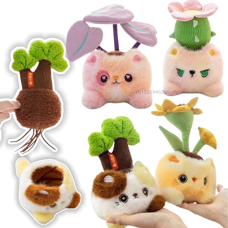 New Pot Plant Soft Plush Toys Home Decoration Love Cat Animals Dolls Cactus Money Tree Rich Sunflower Girls Boys Present Decor