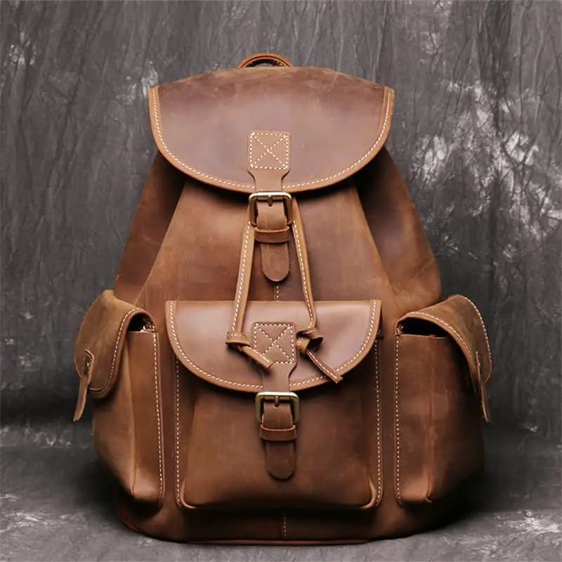 Zaini da uomo in pelle di cavallo pazzo da donna Vintage in vera pelle Laptop uomo donna Unisex Bapacks borsa da scuola in pelle di mucca