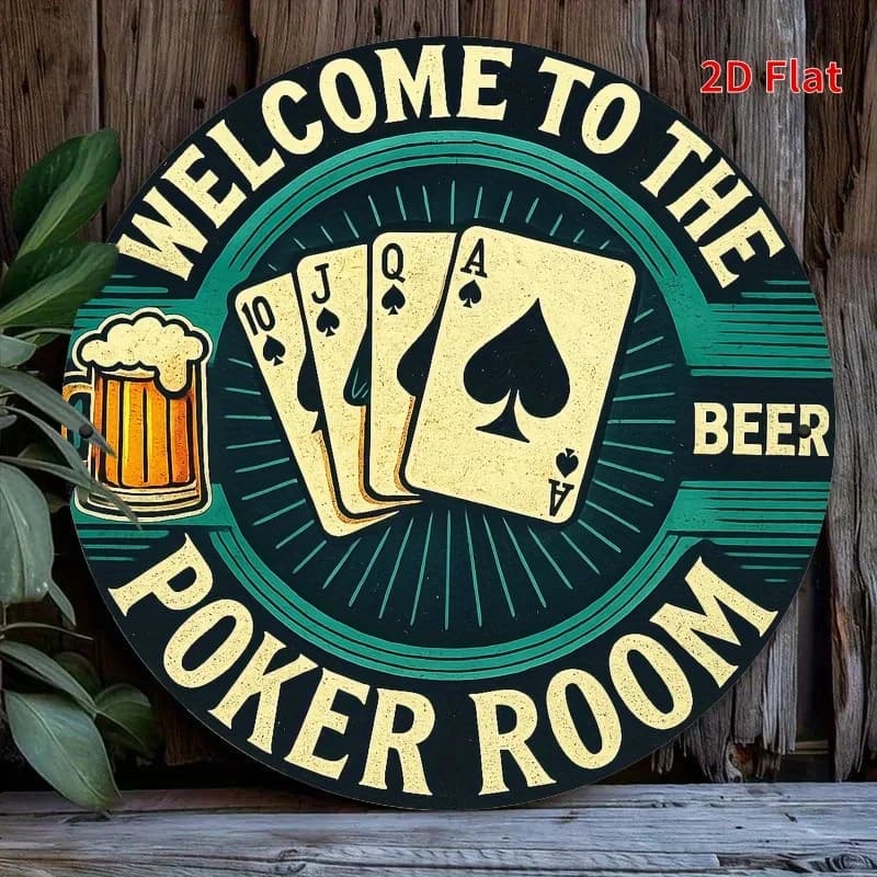 Targa per poker e sala birra. Design asso di picche e tazze per grotta, bar o sala giochi uomo.