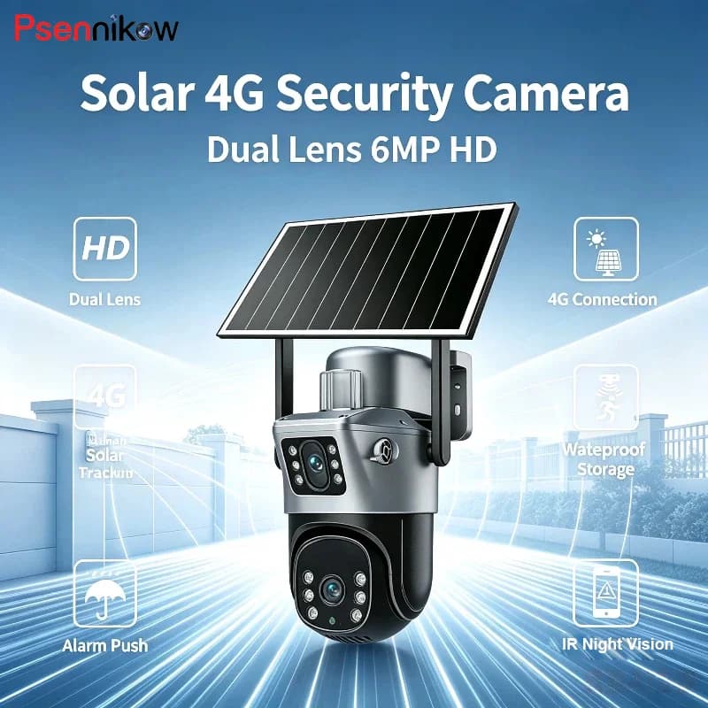 Psennikow 4G Solar Powered Dual-Lens Outdoor Camera,8MP 4K Ultra HD Low-Power Battery Camera Security with PIR Motion Detection