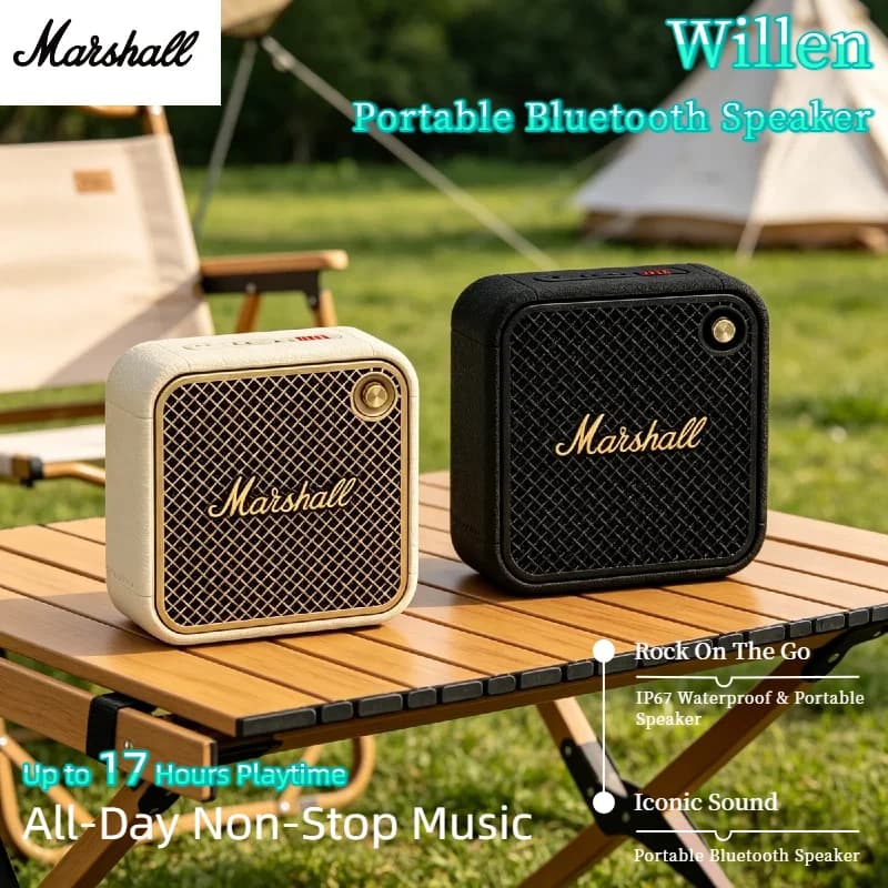 Marshall Willen Mini Altoparlante Bluetooth Wireless Portatile per Esterni IP67 Impermeabile 15 Ore di Autonomia Stereo Bass Versione Originale