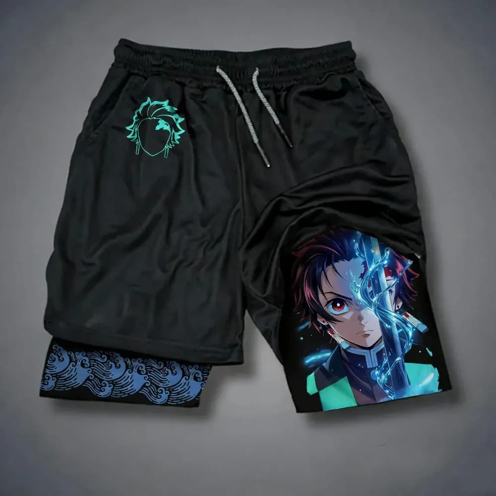 Pantaloncini Oversize Demon Slayer Kamado Tanjiro Estate 2026 Unisex Harajuku Anime Stampati Y2K Hip Hop Sportivi Asciugatura Rapida Doppio Strato