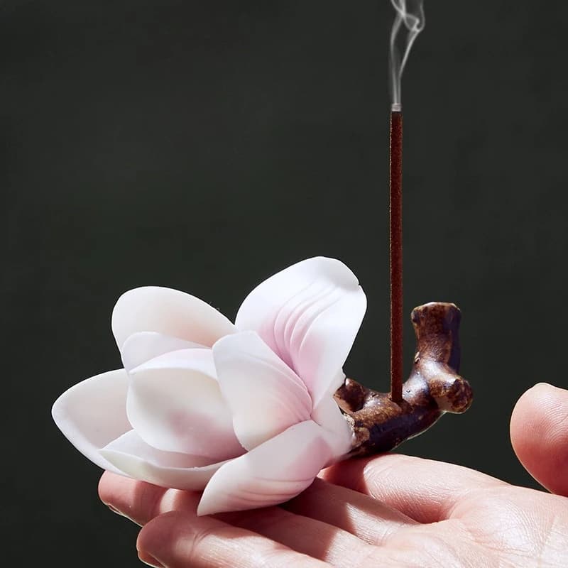 Porta Incenso Magnolia, Porta Bastoncini di Incenso a Fiore di Prugna, Supporto Creativo in Ceramica, Forniture per Calligrafia, Decorazione da Scrivania