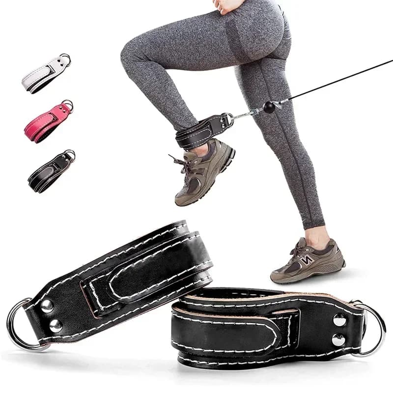Cuffs with Adjustable Leather Ankle Strap for Home Gym Cable Attachment Stand Strength Training Legs Strength Body Building
