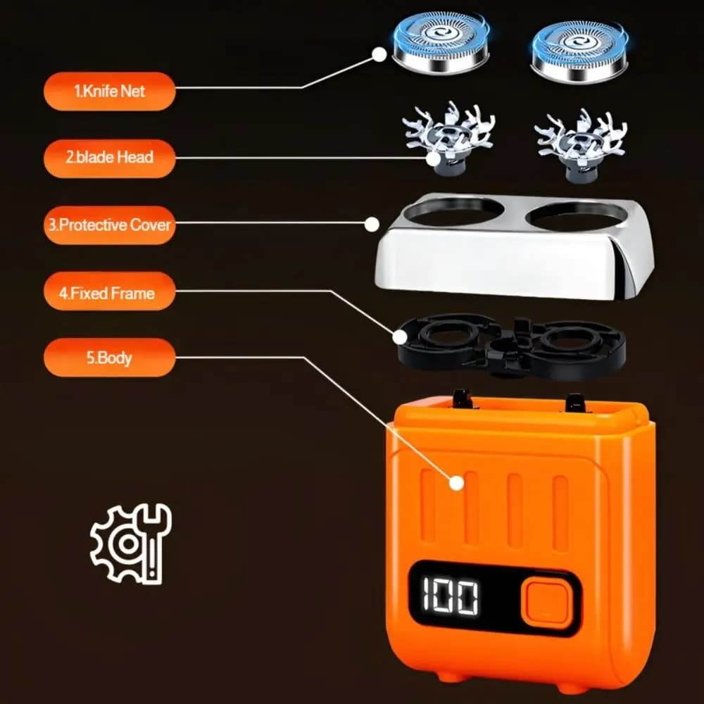 Mini Rasoio Elettrico Smart con Display Digitale, Doppio Anello a Rete, Impermeabile per Uso a Secco e Bagnato, Regolabarba Silenzioso e Lavabile