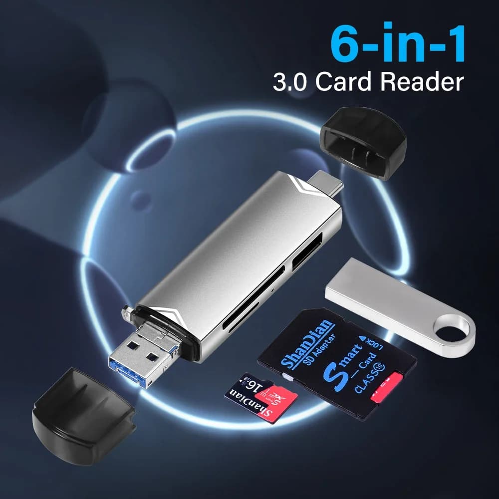 JASTER 6 In 1 lettore di schede USB 3.0 multifunzione U Disk TYPE-C/Usb/Tf/Sd Flash Drive scheda di memoria per adattatore telefono Laptop Compute